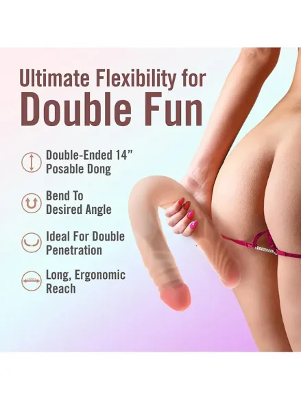 Posable Double Dong Beige 35,5 cm - Dubbeldildo 0