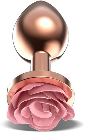 Rosegold Metal Anal Plug With Pink Rose Medium - Analplugg 0