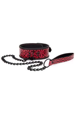 Diabolique Dark Collar With Leash Red - Halsband & koppel 0