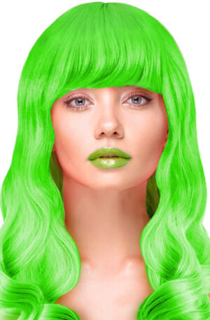 Party Wig Long Wavy Hair Neon Green - Peruk 0