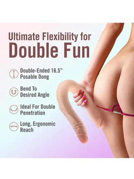 Posable Double Dong Beige 42 cm - Dubbeldildo 0