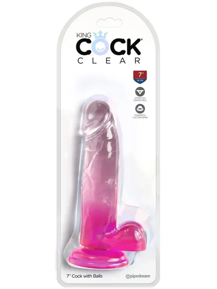 King Cock Clear With Balls Pink 18 cm - Dildo 0