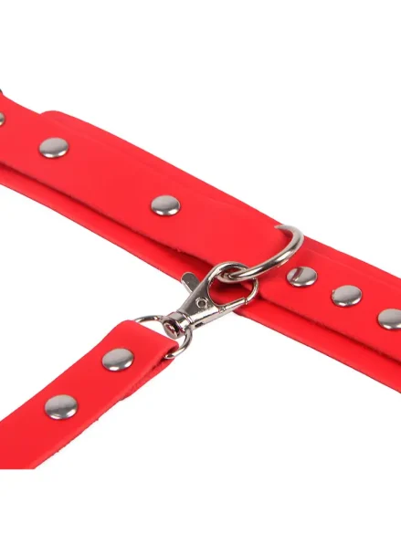 Handcuffs With Bondage Belt Red One Size - Handbojor & Lår set 0