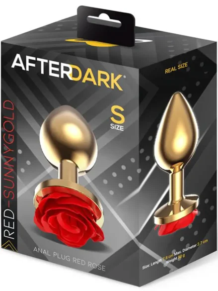 Golden Metal Anal Plug With Red Rose Small - Analplugg metall 3