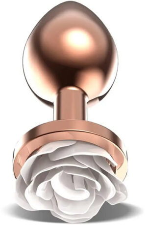 Rosegold Metal Anal Plug With White Rose Small - Analplugg metall 1