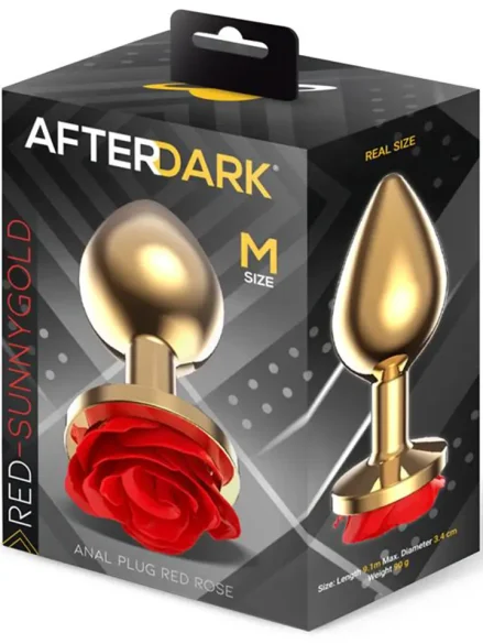 Golden Metal Anal Plug With Red Rose Medium - Analplugg metall 0